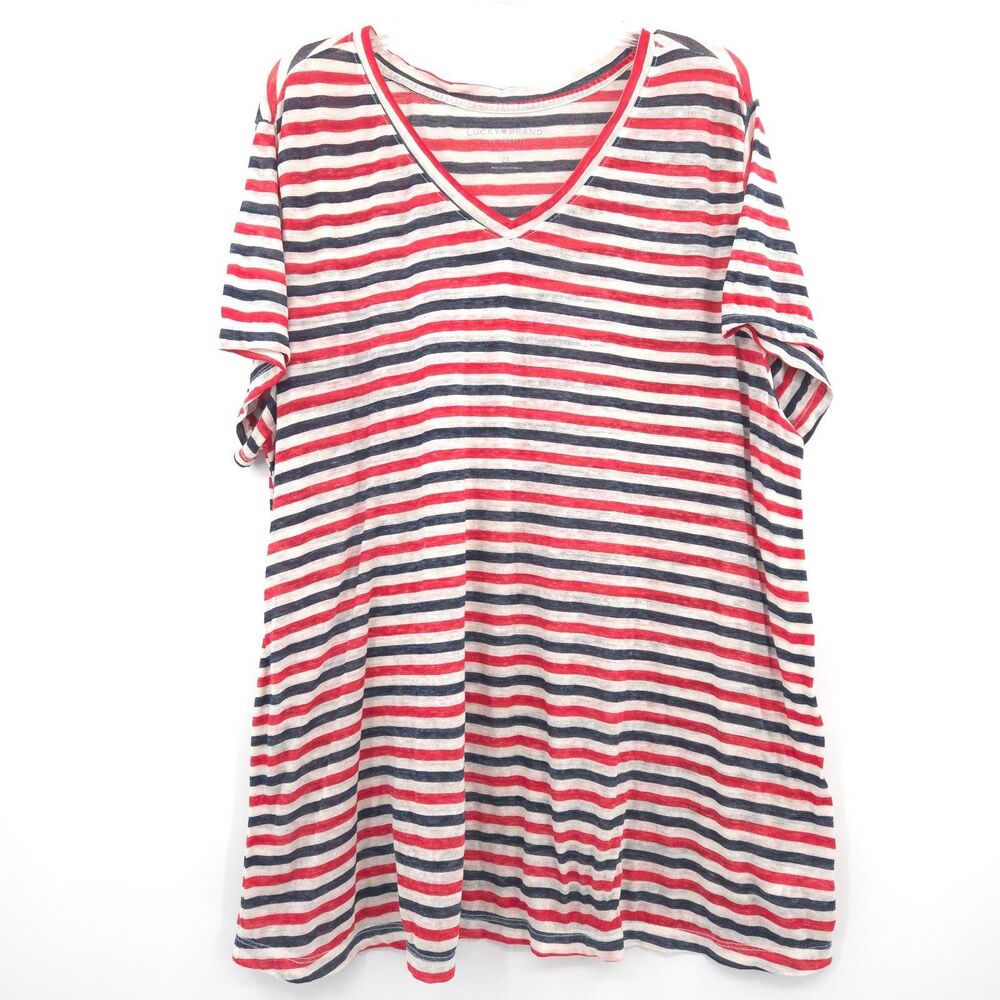 Lucky Brand striped tissue v-neck tee Size 2X thin knit short sleeve t-shirt